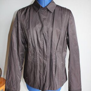 T Tahari Women's Black/Silver Shimmer Full Zip Pleated Jacket ~M~ F31E4100